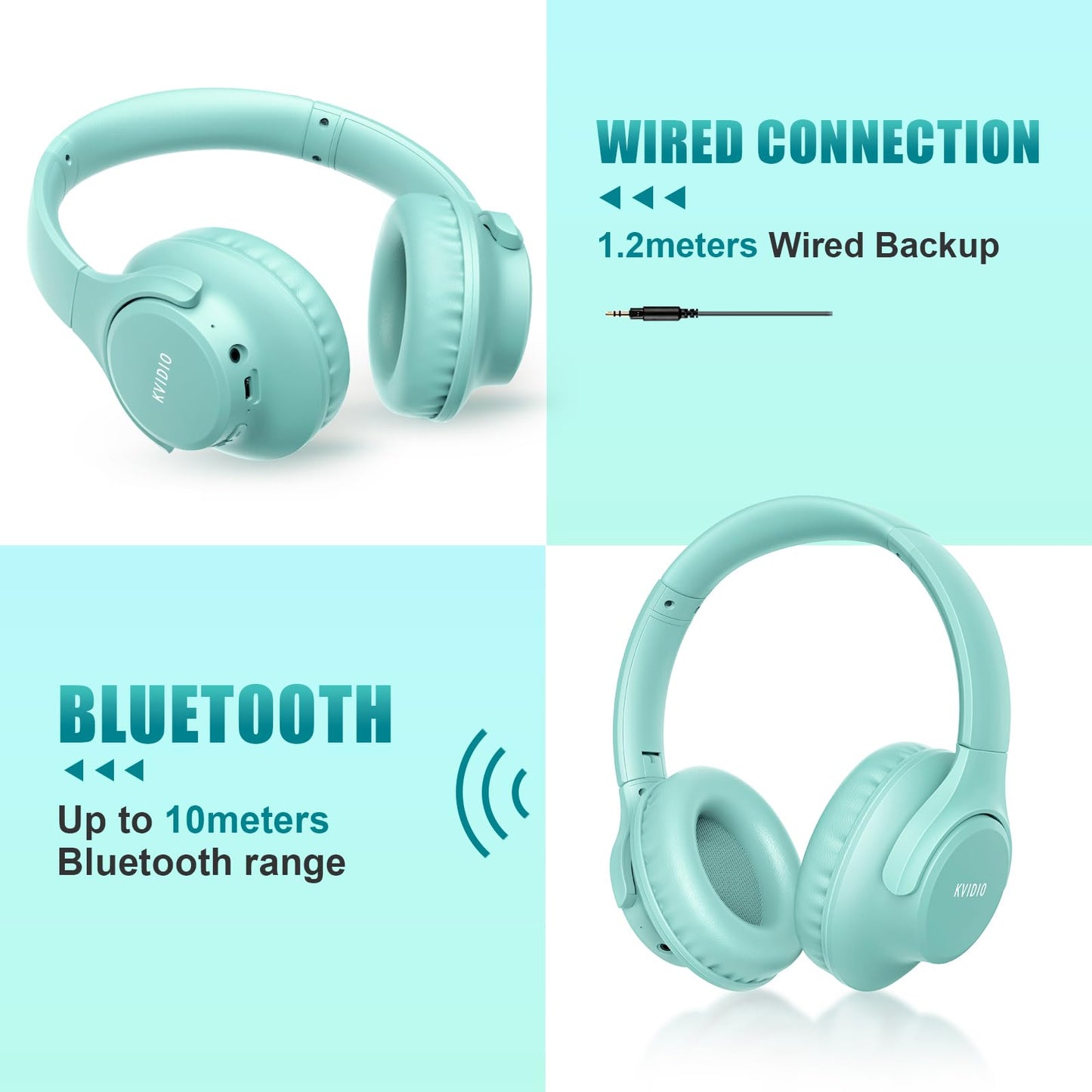 KVIDIO Bluetooth Headphones Wireless Over Ear Headsets 65H Playtime