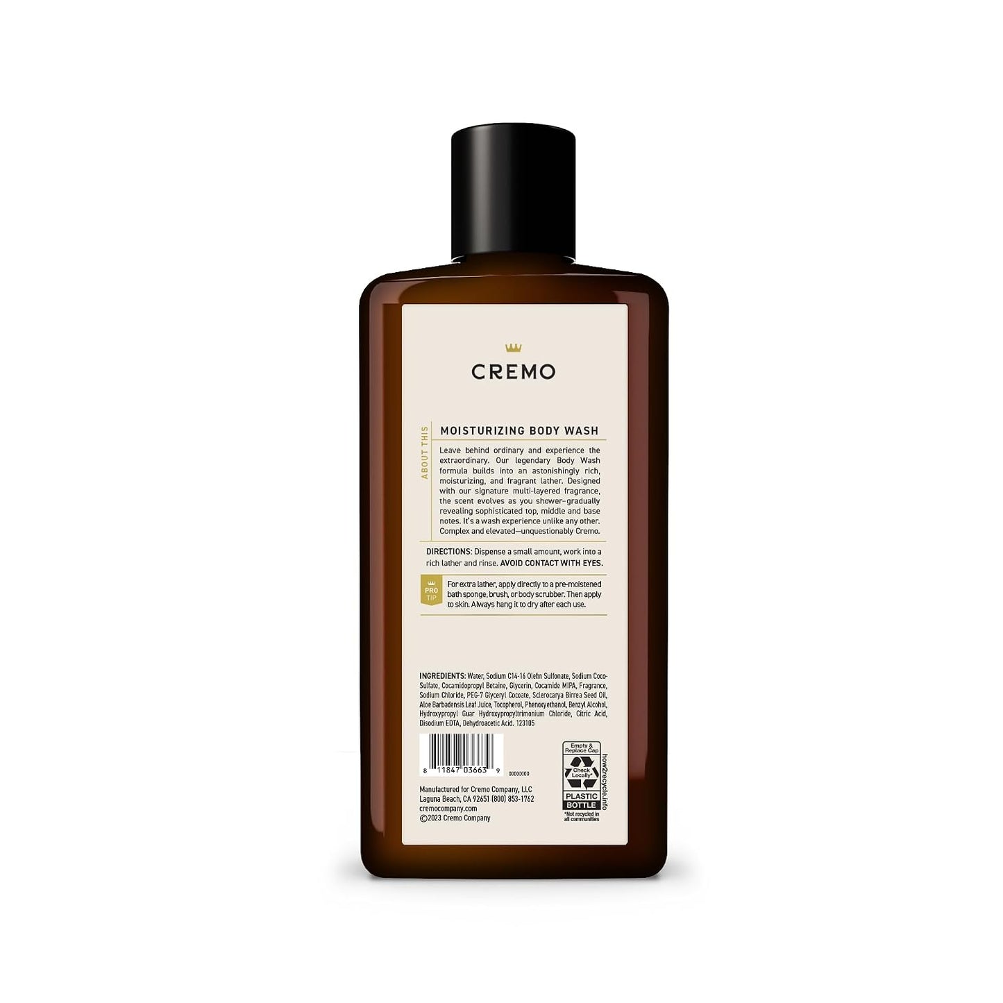Cremo Body Wash for Men, Cypress Santal, 16 Fl Oz