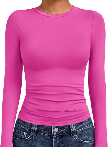 AUTOMET Womens Crew Neck Long Sleeve Shirts Compression Underscrubs Tops