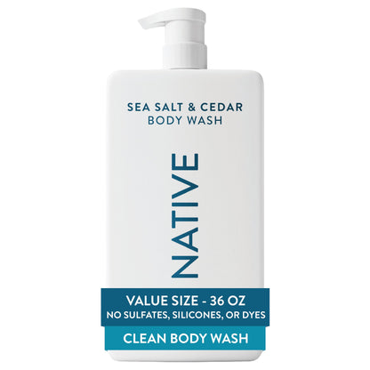 Native Clean Body Wash, Gentle & pH-balanced for Sensitive Skin, 24-Hr Freshness for Women & Men, Vegan & Cruelty-Free, Free of Sulfates, Parabens & Phthalates, Sandalwood & Shea Butter, 36 oz