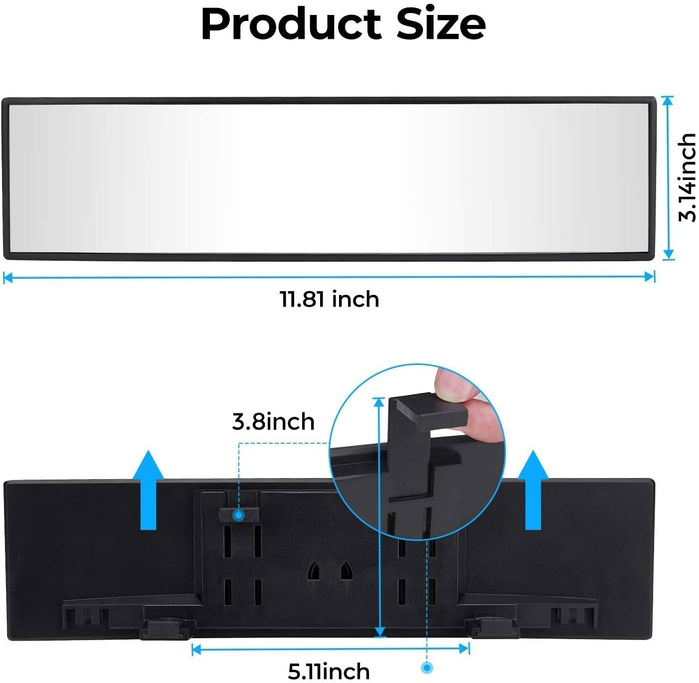 JOYTUTUS Rear View Mirror, Universal 12 Inch Panoramic Convex Rearview Interior Clip-on Wide Angle Mirror to Reduce Blind Spot Effectively for Car SUV Trucks - Blue