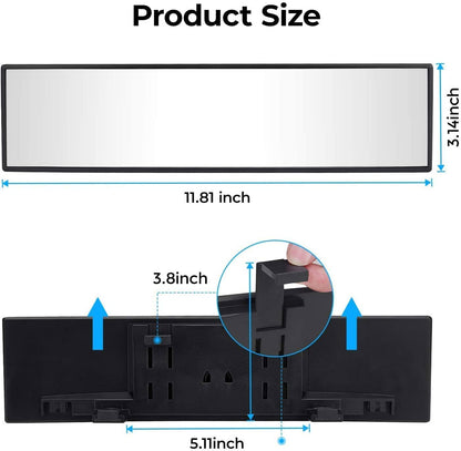 JOYTUTUS Rear View Mirror, Universal 12 Inch Panoramic Convex Rearview Interior Clip-on Wide Angle Mirror to Reduce Blind Spot Effectively for Car SUV Trucks - Blue