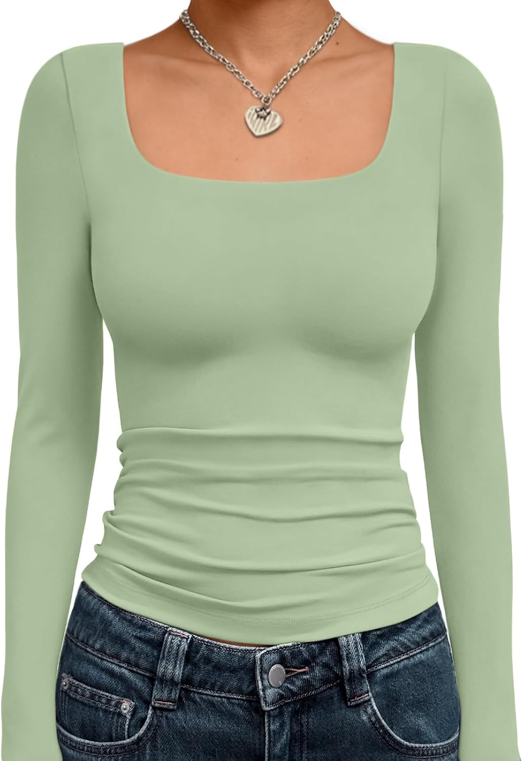 Trendy Queen Womens Square Neck Long Sleeve Shirts Double Lined Fall Tops