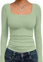 Trendy Queen Womens Square Neck Long Sleeve Shirts Double Lined Fall Tops