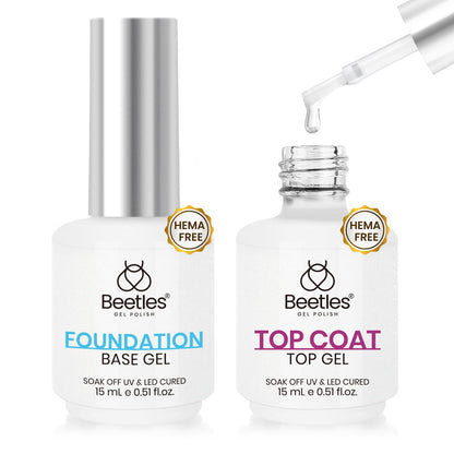 Beetles 2 Pcs 15ml No Wipe Gel Top Coat and Base Coat Set