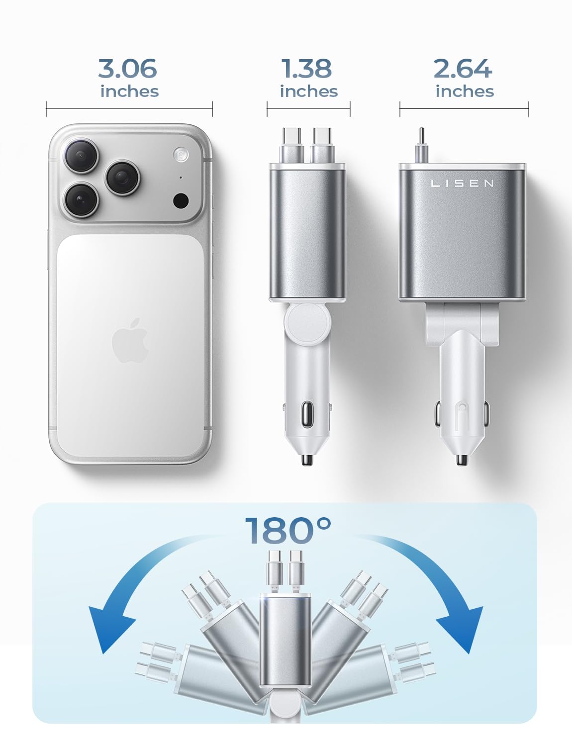LISEN 72W Retractable Car Charger Ultra-Compact USBC Fast Car Charger