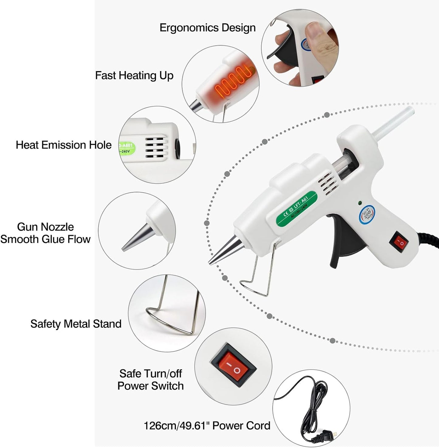 SHJADE Hot Glue Gun with 30 Glue Sticks, 20W Mini Hot Melt Gun Kit(White)