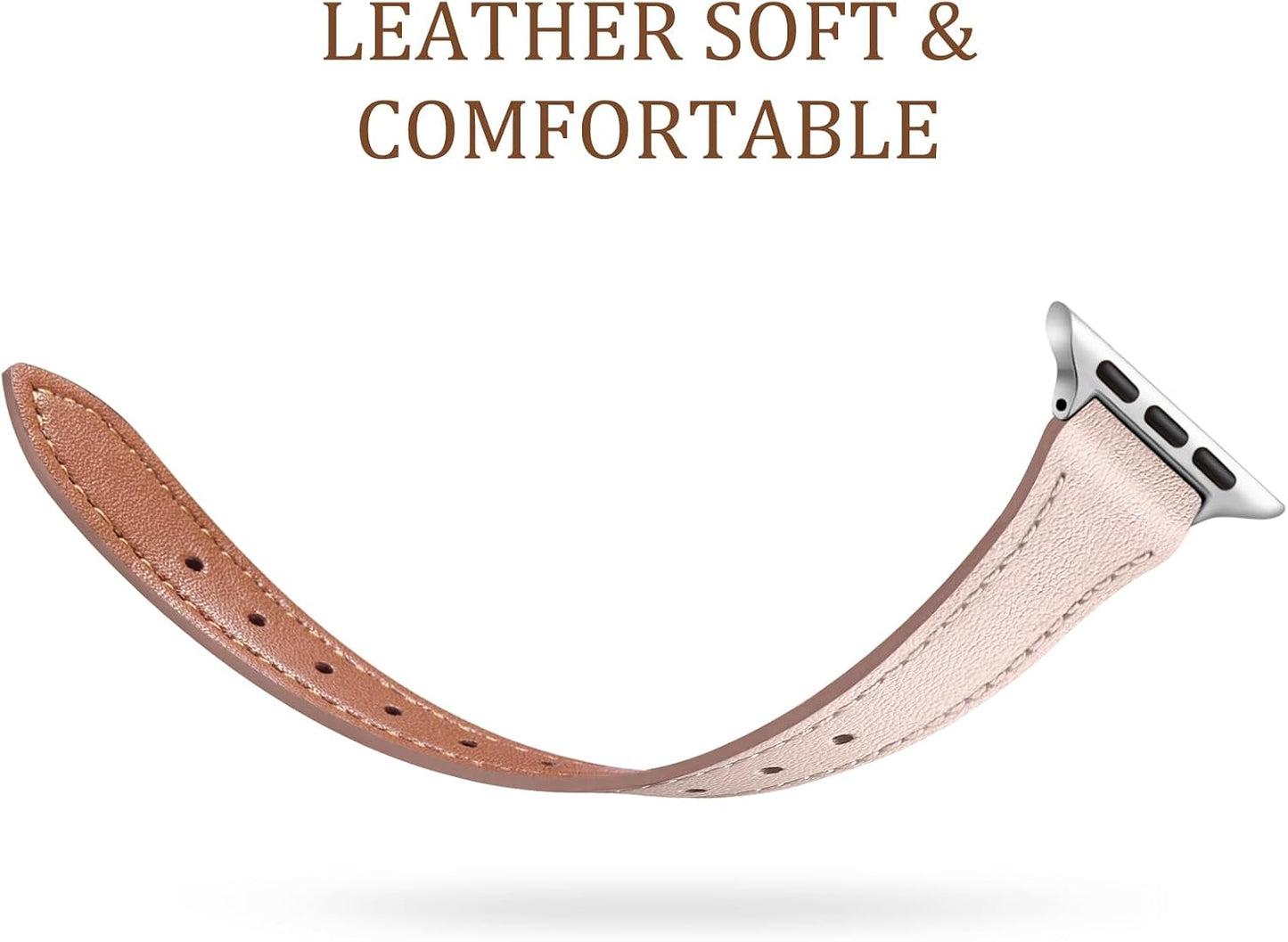 Charlam Slim Leather Band Compatible with Apple Watch Bands for Women 40mm 38mm 41mm 42mm 44mm 45mm 46mm, Top Grain Genuine Leather Strap Thin Wristband for iWatch Series 11 10 SE 9 8 7 6 5 4 3 2 1