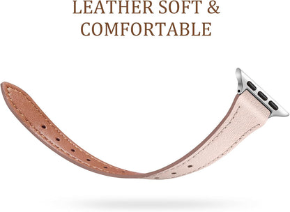 Charlam Slim Leather Band Compatible with Apple Watch Bands for Women 40mm 38mm 41mm 42mm 44mm 45mm 46mm, Top Grain Genuine Leather Strap Thin Wristband for iWatch Series 11 10 SE 9 8 7 6 5 4 3 2 1