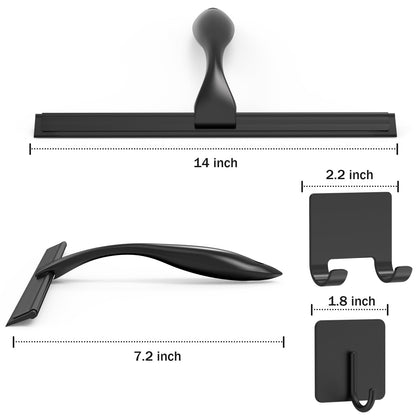 All-Purpose Stainless Steel Shower Squeegee for Shower Glass Door with 2 Adhesive Hooks, Bathroom Cleaner Tool Household Window Mirror Squeegee , Cleaning Tile Wall, Car, 10 Inch Silver