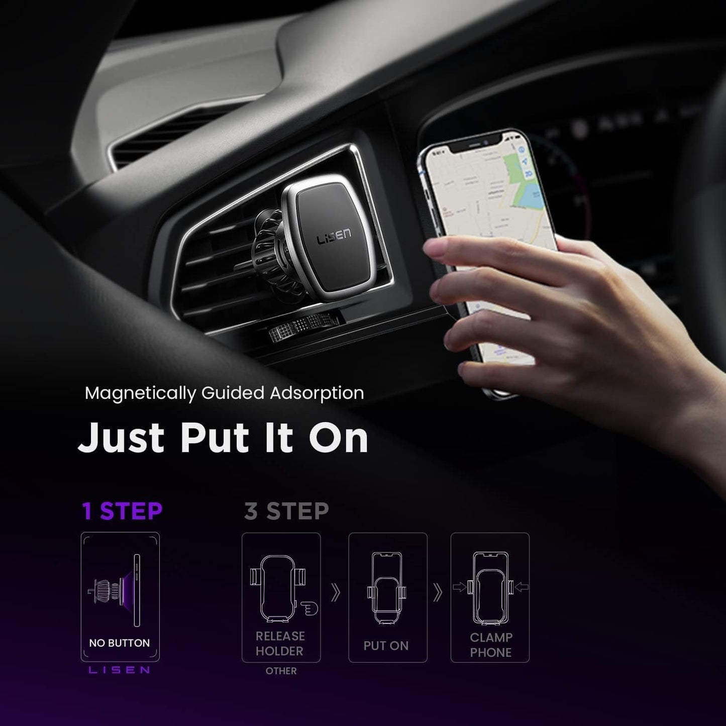 LISEN for Magsafe Car Mount, Magnetic Phone Holders for Your Car Vacuum, Phone Mount for Car Accessories for Women Men Jeep BMW, Suction Holder Kits, for iPhone 17 Pro Max 16 15 14 13 12,Carbon Fiber