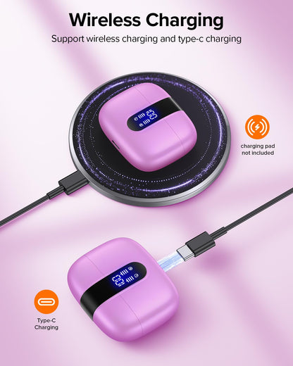 TAGRY Bluetooth Headphones True Wireless Earbuds 60H Playback LED Power Display Earphones with Wireless Charging Case IPX5 Waterproof in-Ear Ear buds with Mic for TV Smart Phone Laptop Computer Sports