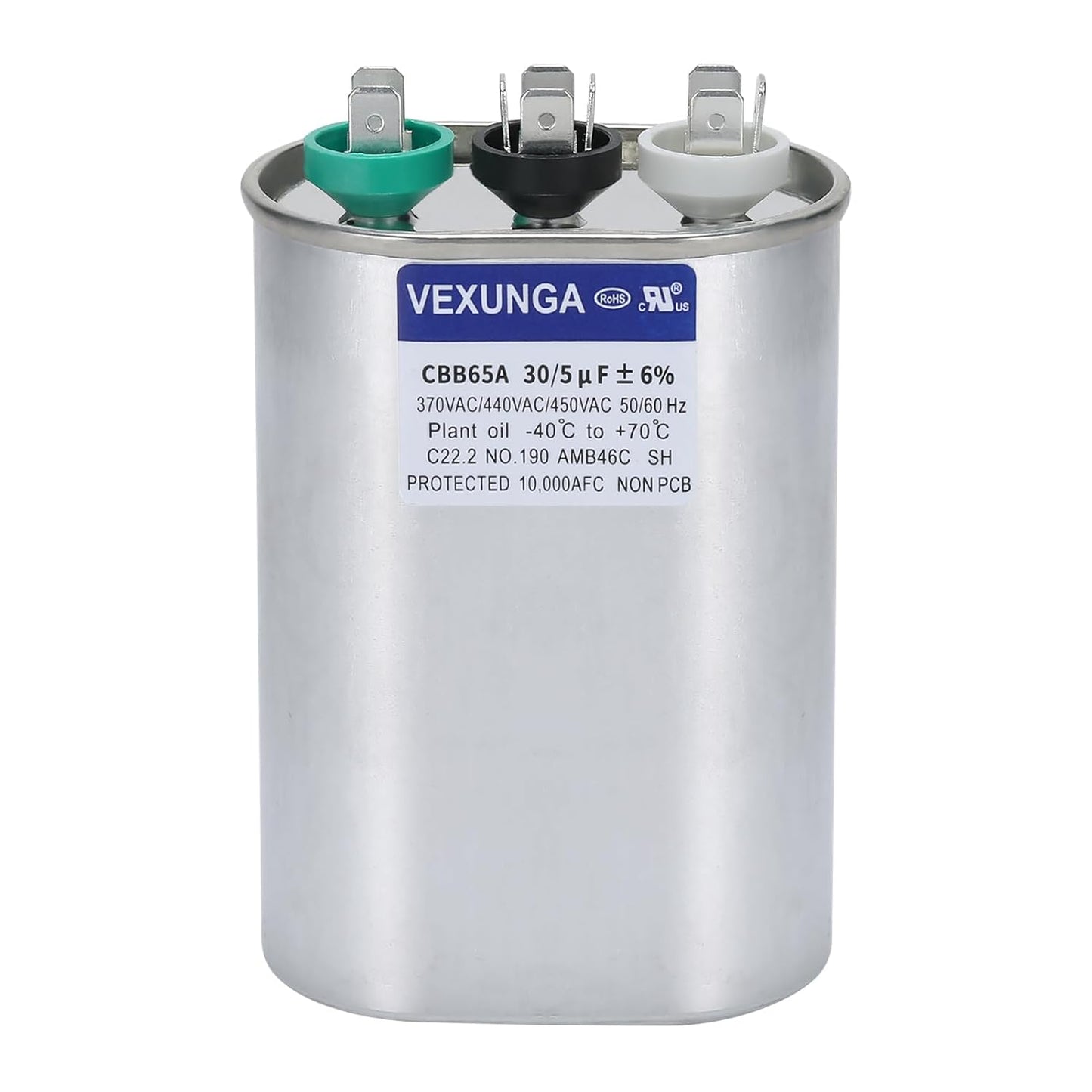 VEXUNGA 5uF 370/440VAC 50/60Hz CBB65 CBB65A Oval Run Start Capacitor 5 MFD 370V/440V Air Conditioner Capacitors for AC Unit Fan Motor Start or Pool Pump or Air Condenser Straight Cool