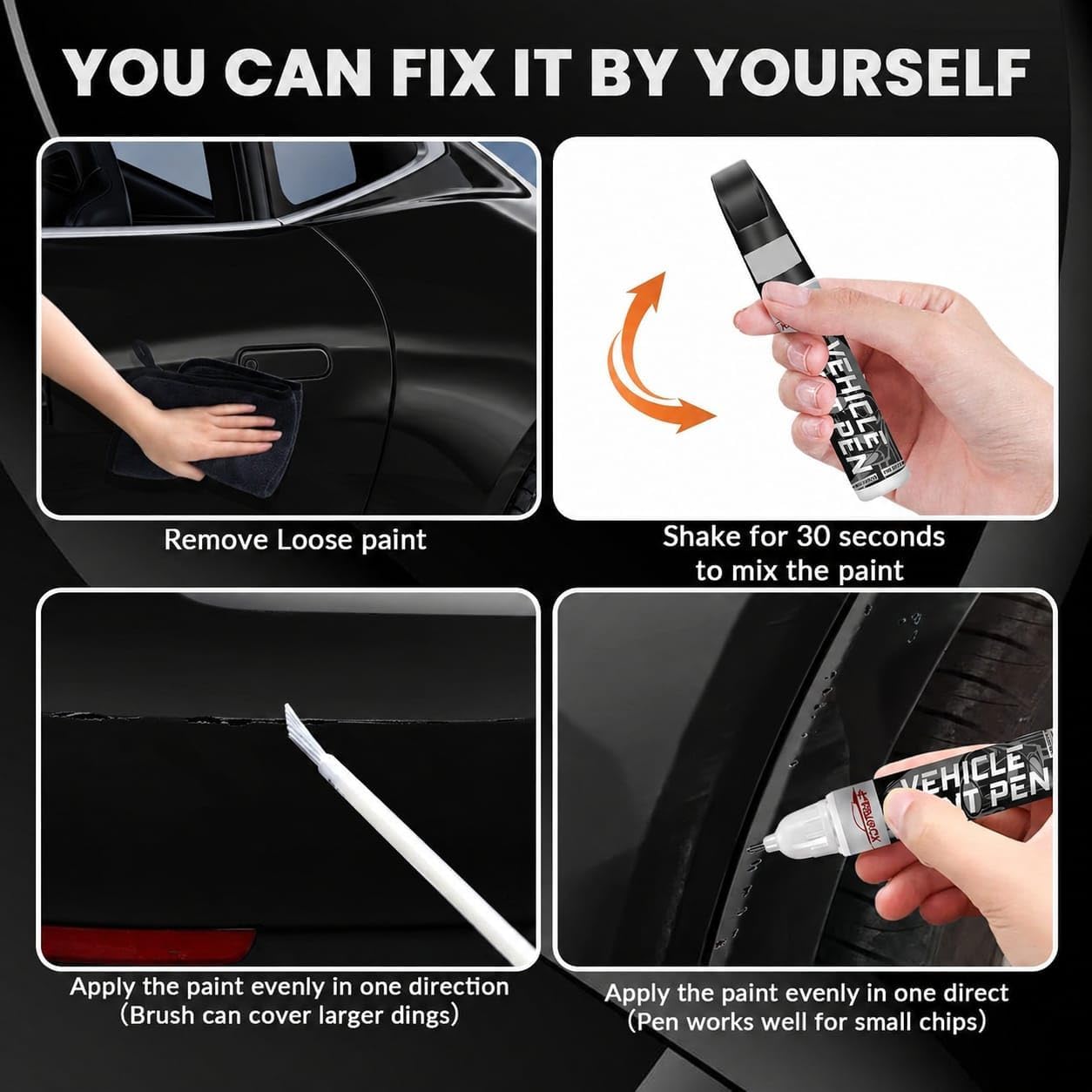 Matte Black Touch Up Paint for Cars, Universal and Color Accurate Automotive Scratch Repair Pen, Lasting Auto Scratch Remover, Quick Drying, Weather Resistant, Easy to Use, Versatile Use