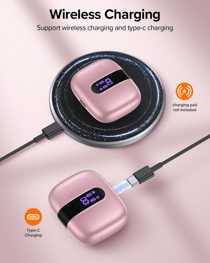 TAGRY Bluetooth Headphones True Wireless Earbuds 60H Playback LED Power Display Earphones with Wireless Charging Case IPX5 Waterproof in-Ear Ear buds with Mic for TV Smart Phone Laptop Computer Sports