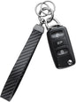 JUSTTOP Leather Keychain, Carbon Fiber Car Key Chain with Anti-Lost D-Ring and 2 Key Ring, Keychain Wristlet, Car Accessories, Universal Keychain for Men and Women (Black)