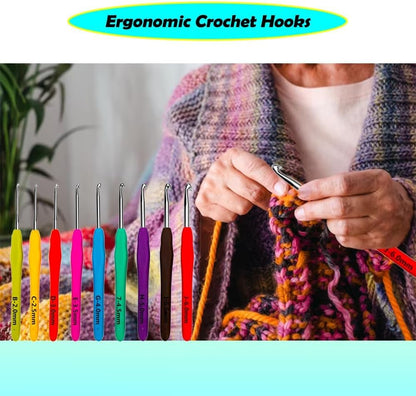 Yarniss Crochet Hooks,14 Size Ergonomic Crochet Hooks Set 2mm(B)-10mm(N)