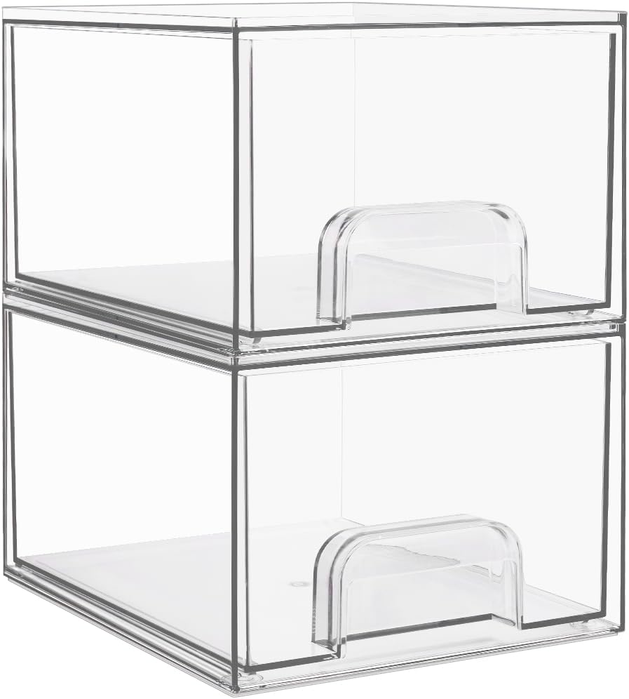 Vtopmart 2 Pack Small Clear Stackable Storage Drawers for Desk, Countertop
