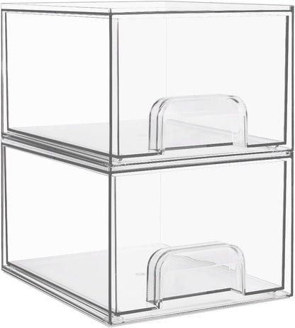 Vtopmart 2 Pack Small Clear Stackable Storage Drawers for Desk, Countertop