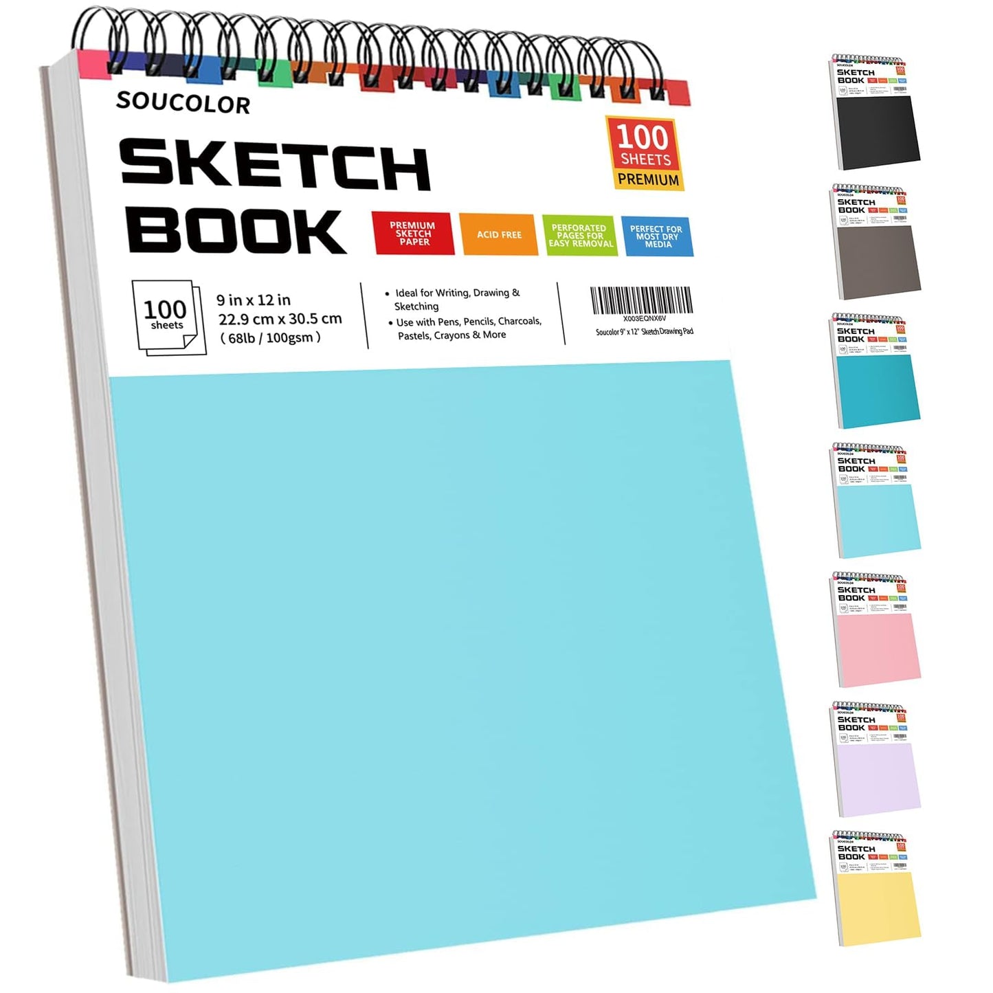 Soucolor Sketch Book 9" x 12", 100 Sheets Kids Art Sketchbook Drawing Pad