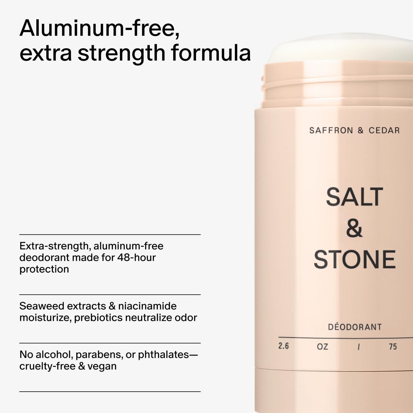 Salt & Stone Aluminum-Free Deodorant, Women & Men Santal & Vetiver 2.6 oz