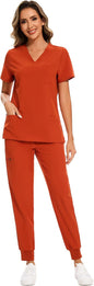 COZYFIT Scrubs for Women Set - Stretch V-Neck & Jogger Pant with 9 Pockets