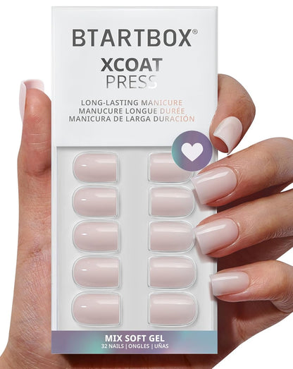 BTArtbox Press On Nails, Vanilla Cream, Short Square, Ombre Peach, 32Ct