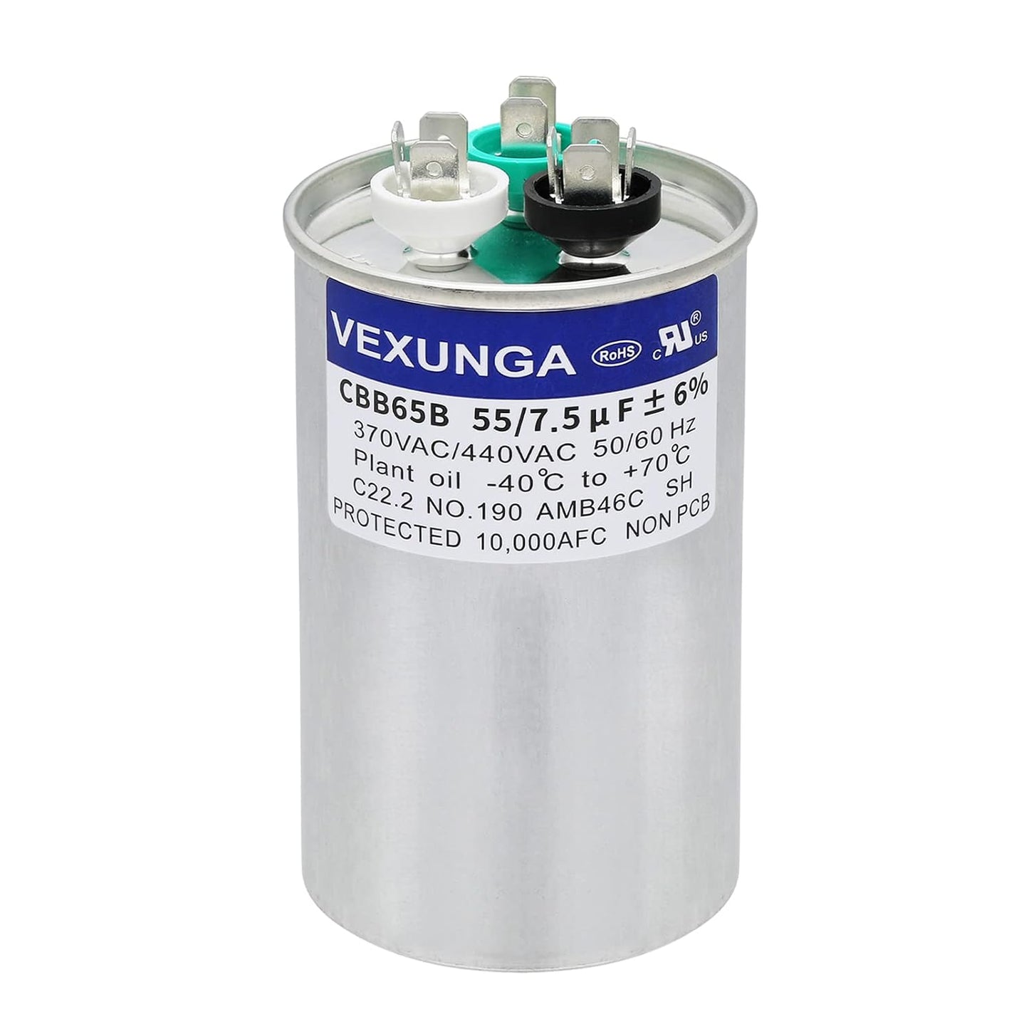 VEXUNGA 5uF 370/440VAC 50/60Hz CBB65 CBB65A Oval Run Start Capacitor 5 MFD 370V/440V Air Conditioner Capacitors for AC Unit Fan Motor Start or Pool Pump or Air Condenser Straight Cool