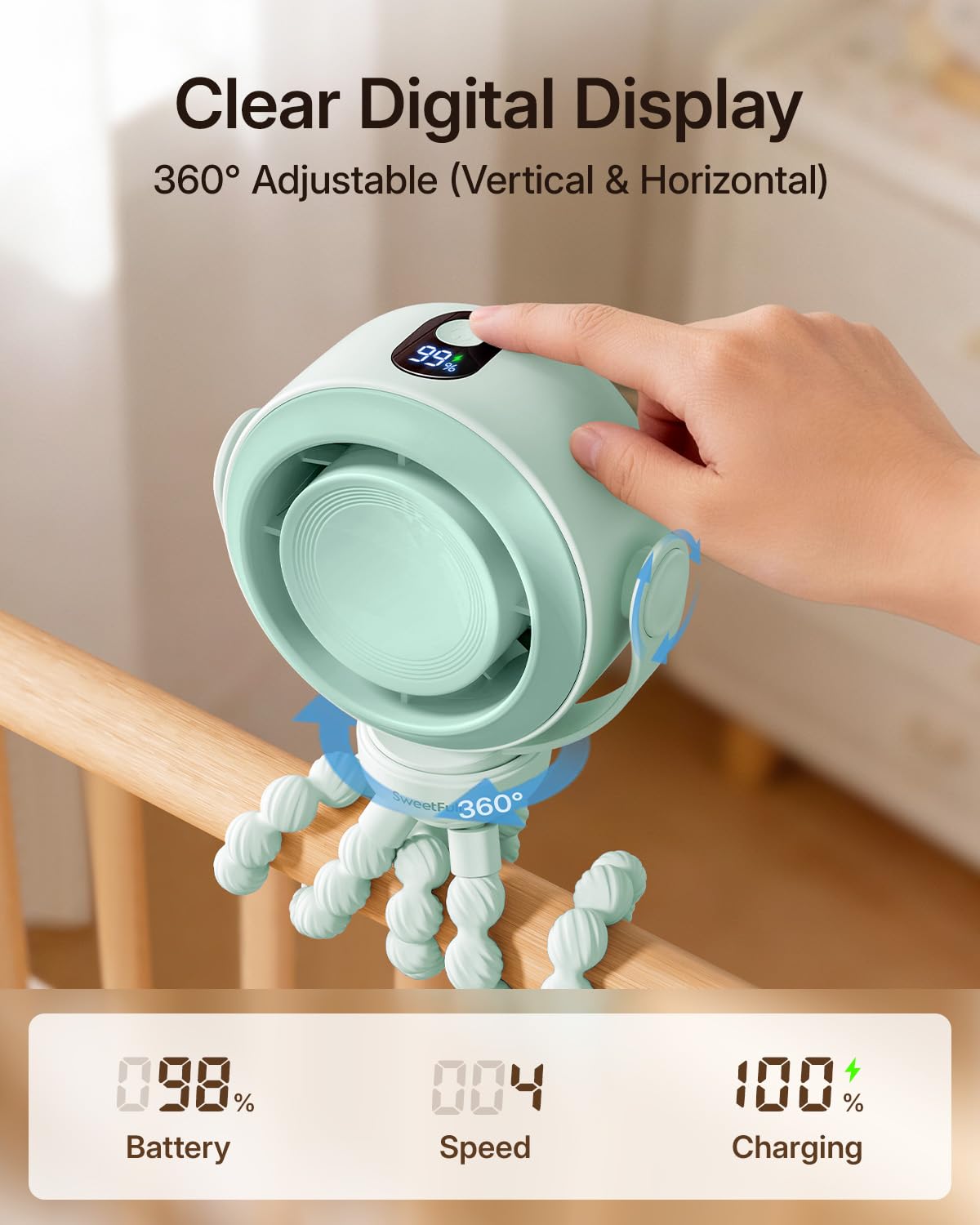 SWEETFULL Portable Stroller Fan, Pinch-Proof Baby Fan - Cream