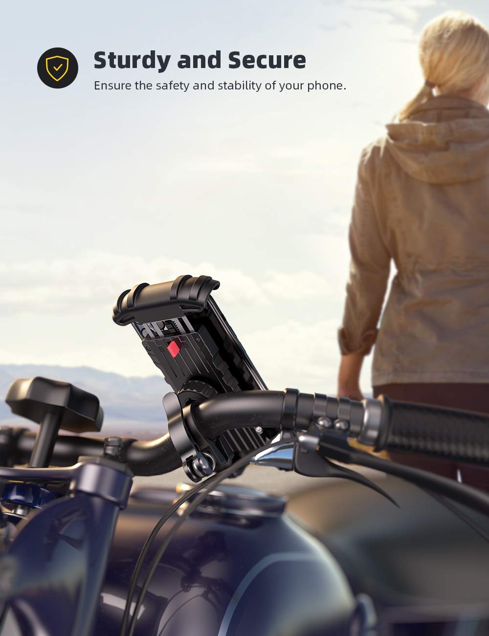 Lamicall Bike Phone Holder Motorcycle Mount - One-Hand Operation, Lockable