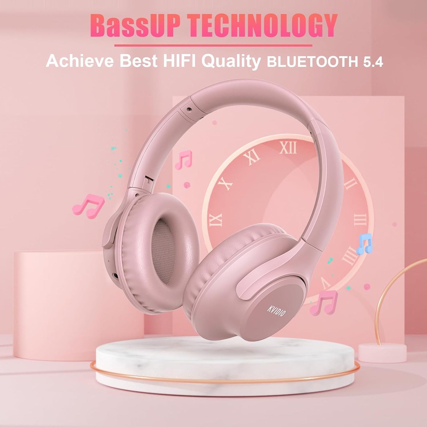 KVIDIO Bluetooth Headphones Wireless Over Ear Headsets 65H Playtime