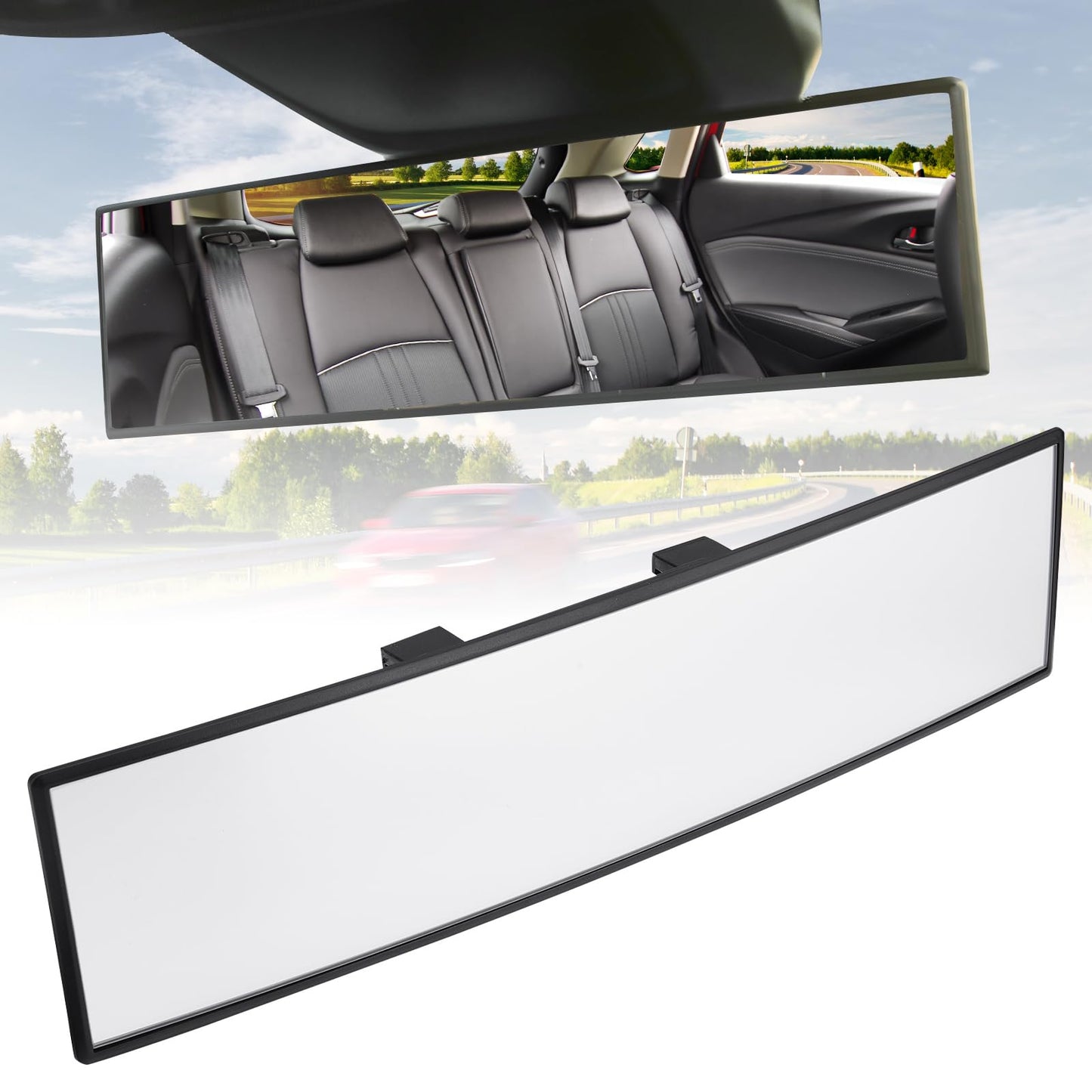 JOYTUTUS Rear View Mirror, Universal 12 Inch Panoramic Convex Rearview Interior Clip-on Wide Angle Mirror to Reduce Blind Spot Effectively for Car SUV Trucks - Blue