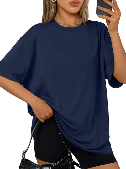 Trendy Queen Womens Oversized T-Shirts Short Sleeve Crew Neck Summer Tops