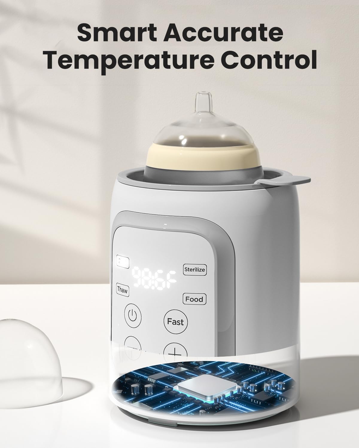 Grownsy 8-in-1 OG Fast Bottle Warmer with Timer, Gray