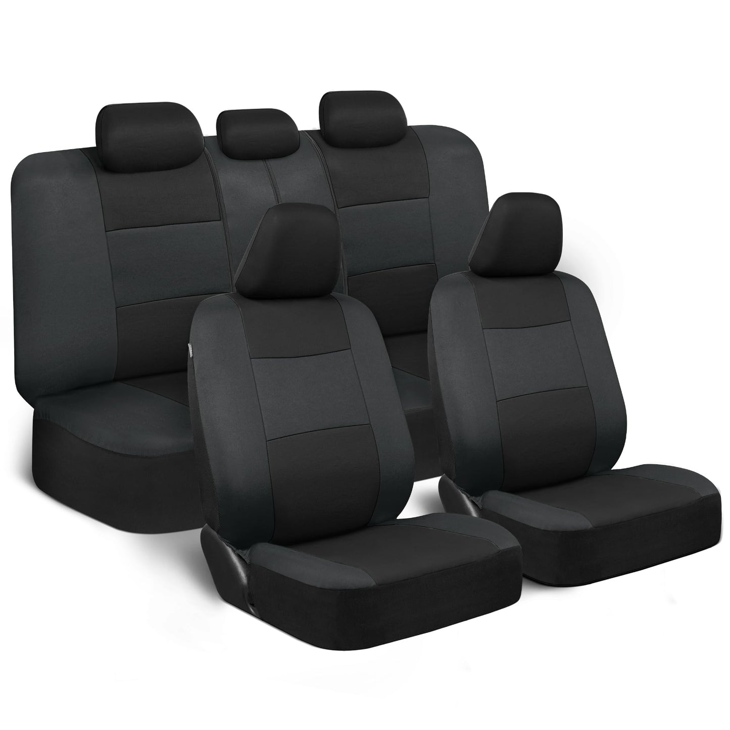 BDK PolyPro Car Seat Covers Full Set in Solid Black, Front and Rear Split Bench Seat Covers for Cars, Easy to Install Car Seats Cover Set and Accessories for Auto Trucks Van SUV - Solid Black