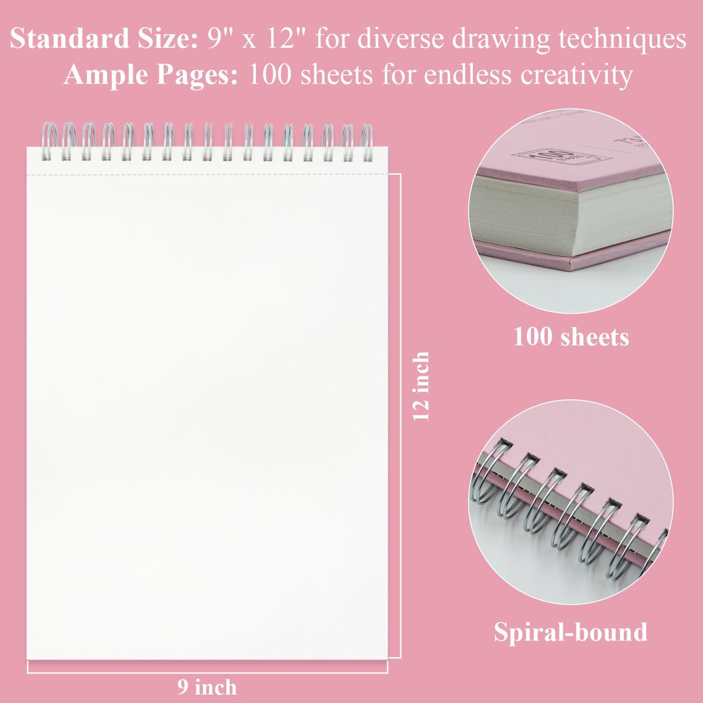 Fuxi 9" x 12" Sketch Book_Top Spiral Bound Sketchbook_100Sheets 68lb/100gsm
