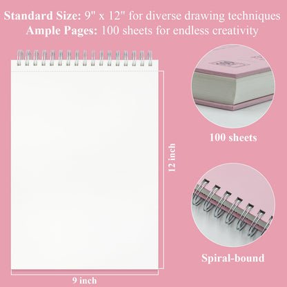 Fuxi 9" x 12" Sketch Book_Top Spiral Bound Sketchbook_100Sheets 68lb/100gsm