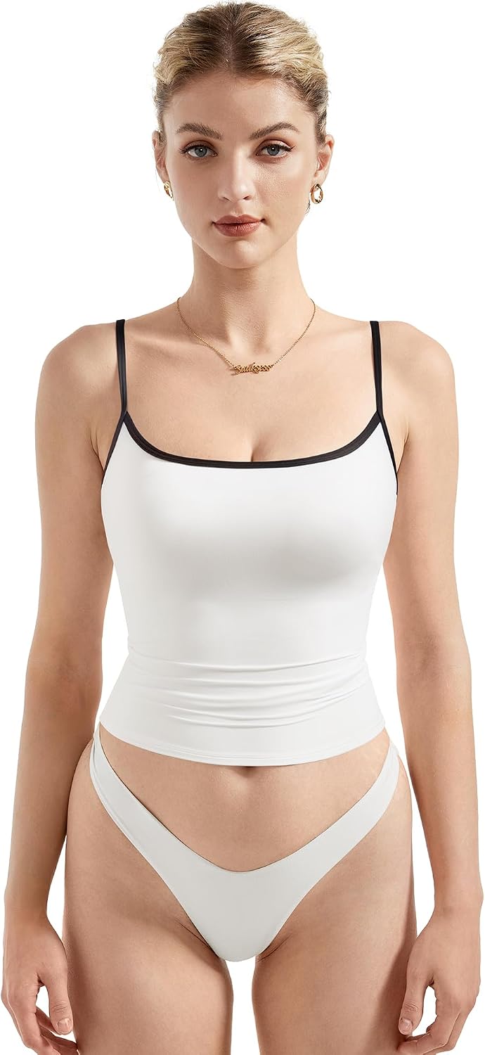 SUUKSESS Women Double Line Square Neck Tank Top Summer Y2K Going Out Basic Cami Shirt
