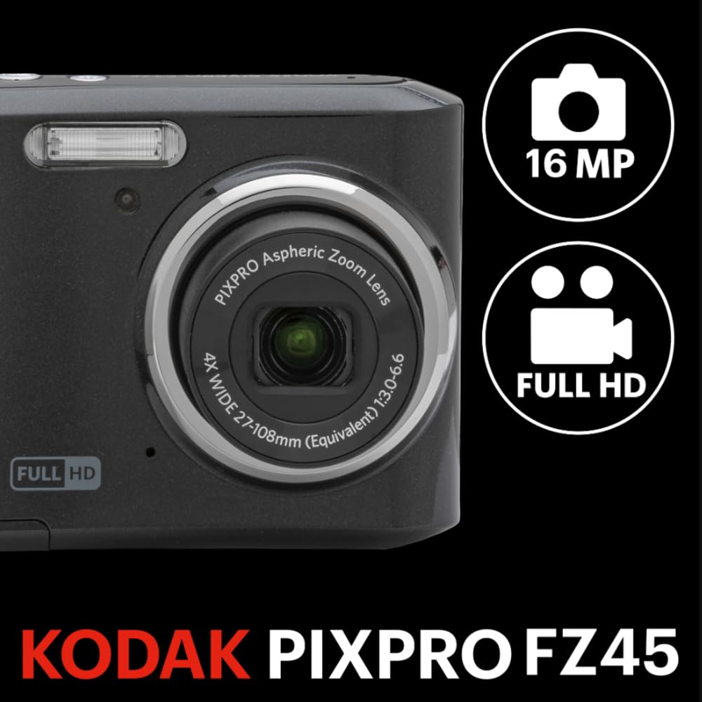 KODAK PIXPRO FZ45 16MP Compact Digital Camera, 4X Optical Zoom, AA, White