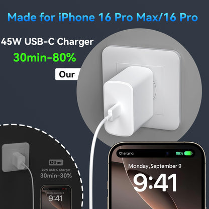Phone 17 16 Pro Max Charger Fast Charging, 45W Super Fast USB C Charger Block with 10FT Long Charging Cord Cable for 17 16 Pro Max/17 16/16 Plus,15 Pro Max/15 Pro/15, Android Phone-Black