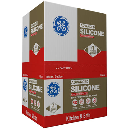 GE Advanced Silicone Caulk for Kitchen & Bathroom, White, 10 fl oz Cartridge, 1 Pack - 100% Waterproof Silicone Sealant, 5X Stronger Adhesion, Shrink & Crack Proof