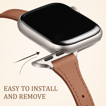 Charlam Slim Leather Band Compatible with Apple Watch Bands for Women 40mm 38mm 41mm 42mm 44mm 45mm 46mm, Top Grain Genuine Leather Strap Thin Wristband for iWatch Series 11 10 SE 9 8 7 6 5 4 3 2 1