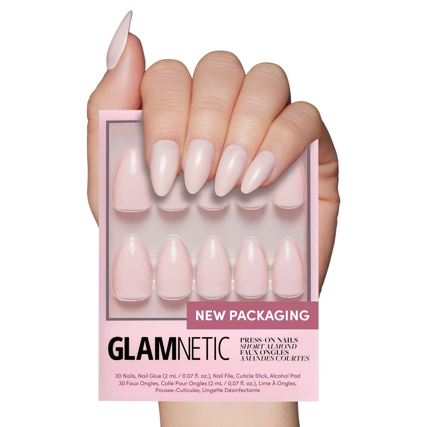 Glamnetic Press On Nails - Short Almond, Glossy Fake Nails 24 Pc Full Kit
