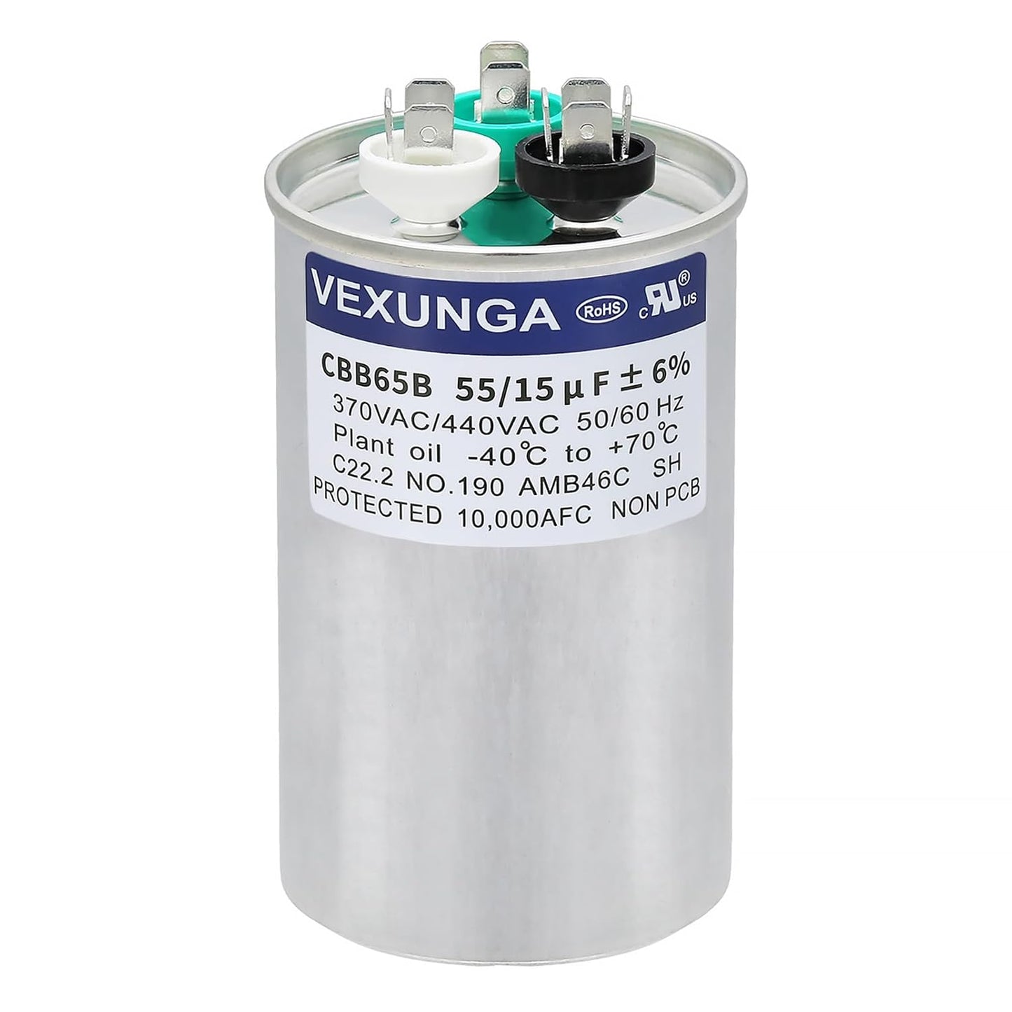 VEXUNGA 5uF 370/440VAC 50/60Hz CBB65 CBB65A Oval Run Start Capacitor 5 MFD 370V/440V Air Conditioner Capacitors for AC Unit Fan Motor Start or Pool Pump or Air Condenser Straight Cool