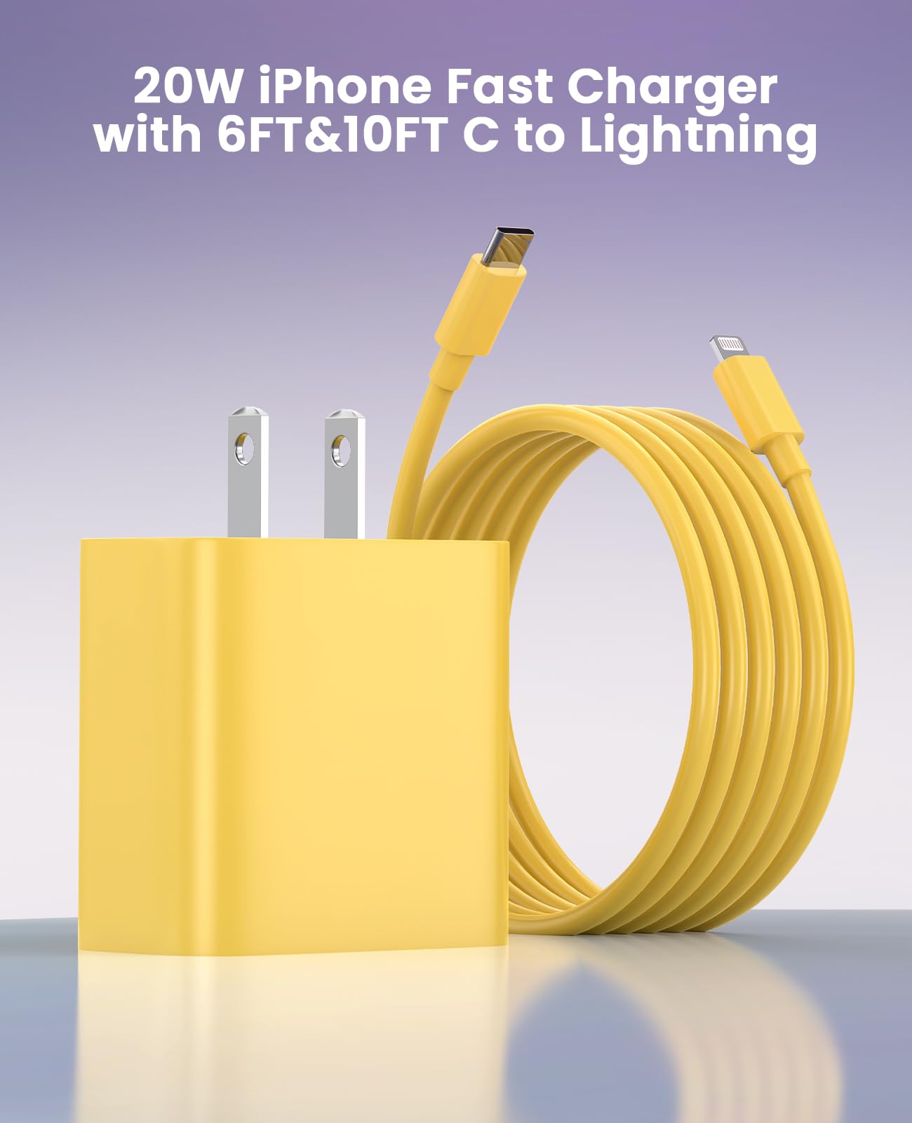 iPhone Charger Fast Charging, USB C Charger Block, 6FT/10FT Lightning Cable
