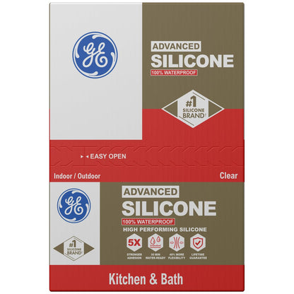 GE Advanced Silicone Caulk for Kitchen & Bathroom, White, 10 fl oz Cartridge, 1 Pack - 100% Waterproof Silicone Sealant, 5X Stronger Adhesion, Shrink & Crack Proof