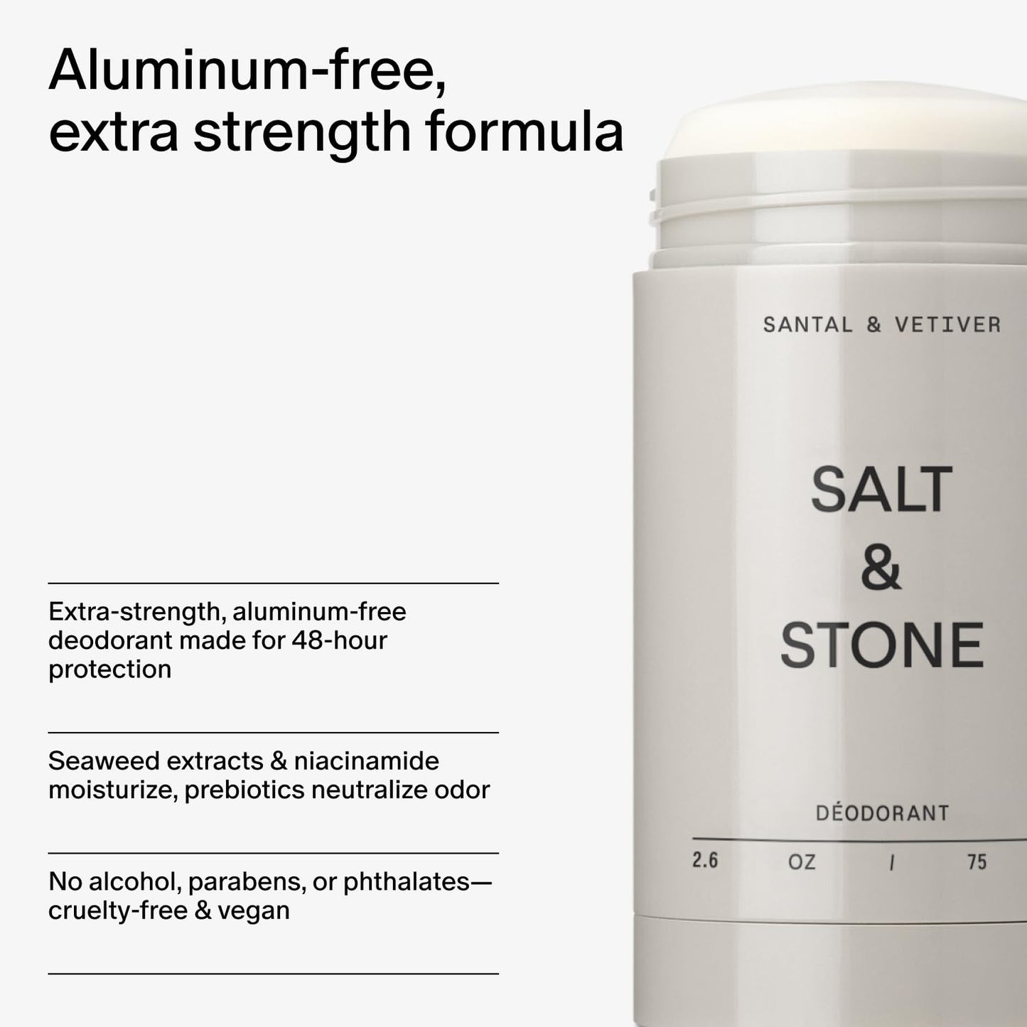 Salt & Stone Aluminum-Free Deodorant, Women & Men Santal & Vetiver 2.6 oz