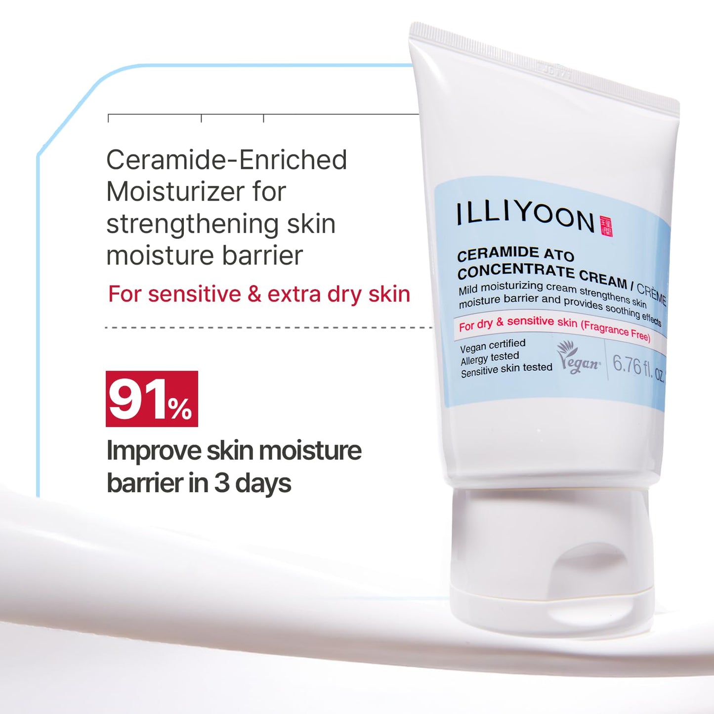 Illiyoon Ceramide Ato Concentrate Cream | Moisturizer for Dry & Sensitive Skin, 100hr Lasting Hydration, For Face & Body, Gentle for Infants, Moisture Barrier Repair, Vegan Certified, 2.53 fl.oz.