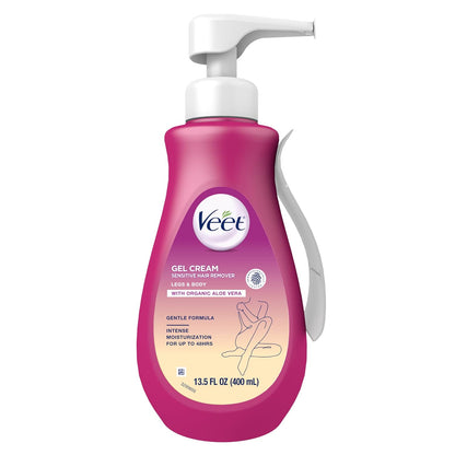 Veet Sensitive Skin Hair Removal Cream For Women, Painless Bikini Hair Removal Gel, Dermatologically Tested Depilatory Cream For Bikini Line, Legs, Arms, Underarms, 13.5 FL OZ Pump Bottle with Tool
