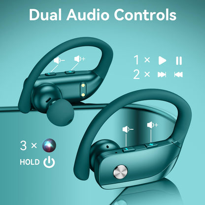 bmani Ear Buds Wireless Earbuds Bluetooth Headphones with 80H Playtime LED Display Case, Over-Ear Hook with Mic, Stereo Sound, Easy Button Controls, Sports Earphones for Running Workout Gym Black